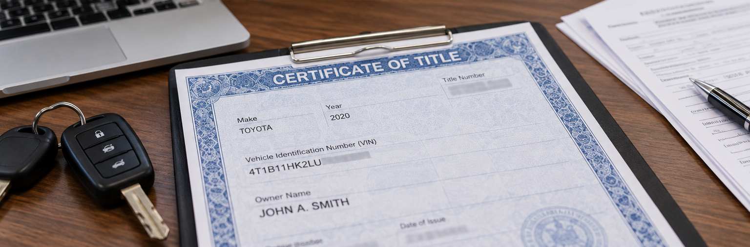 Corrected vehicle title and supporting documents ready for review