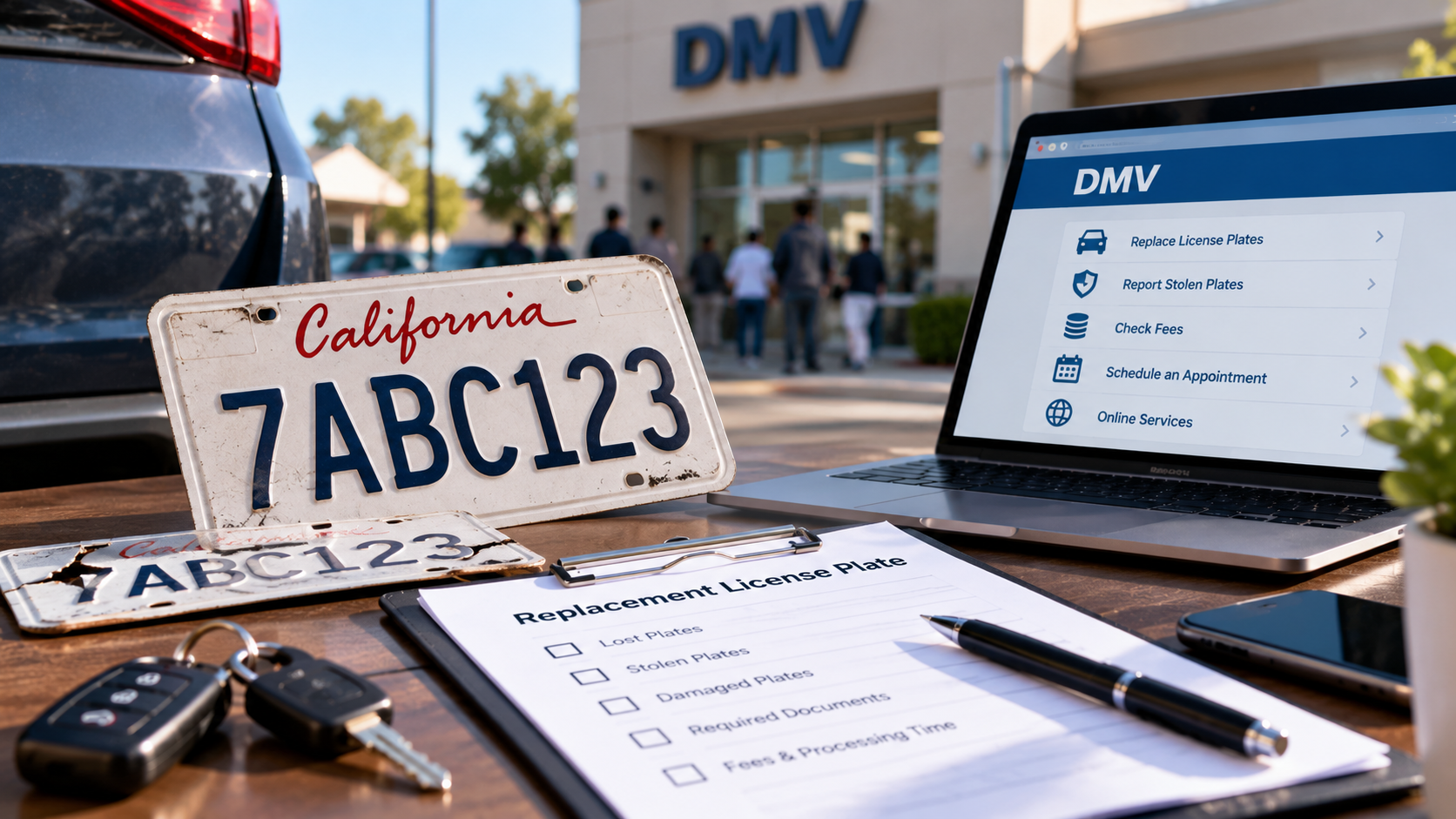DMV replacement plate paperwork and online services